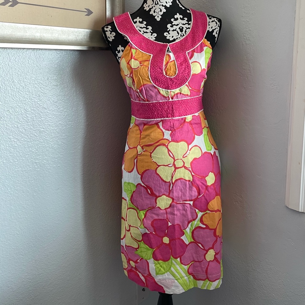 Lilly Pulitzer beaded pink floral dress